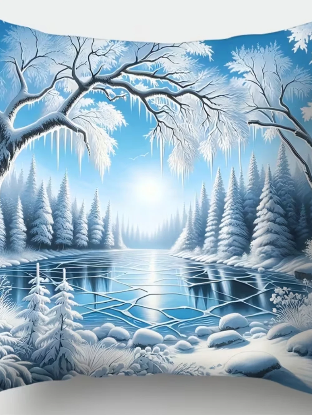 Blue Winter Landscape Holiday Throw Pillow Cover - Unbranded